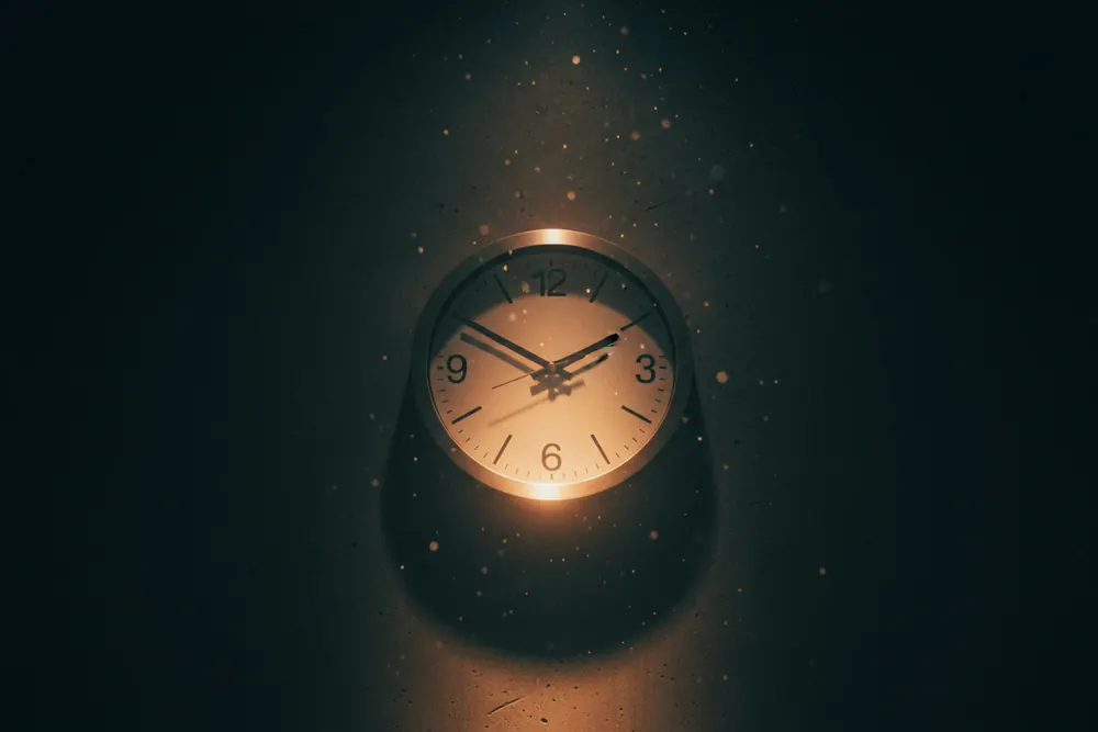 A clock reading nine